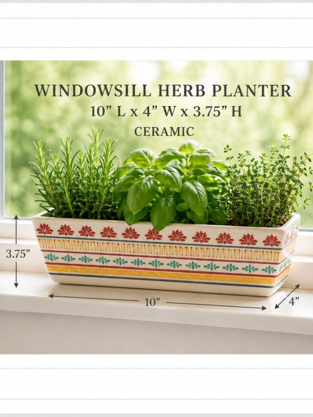Ceramic Rectangular Serving Dish with Red and Teal Floral Stripe